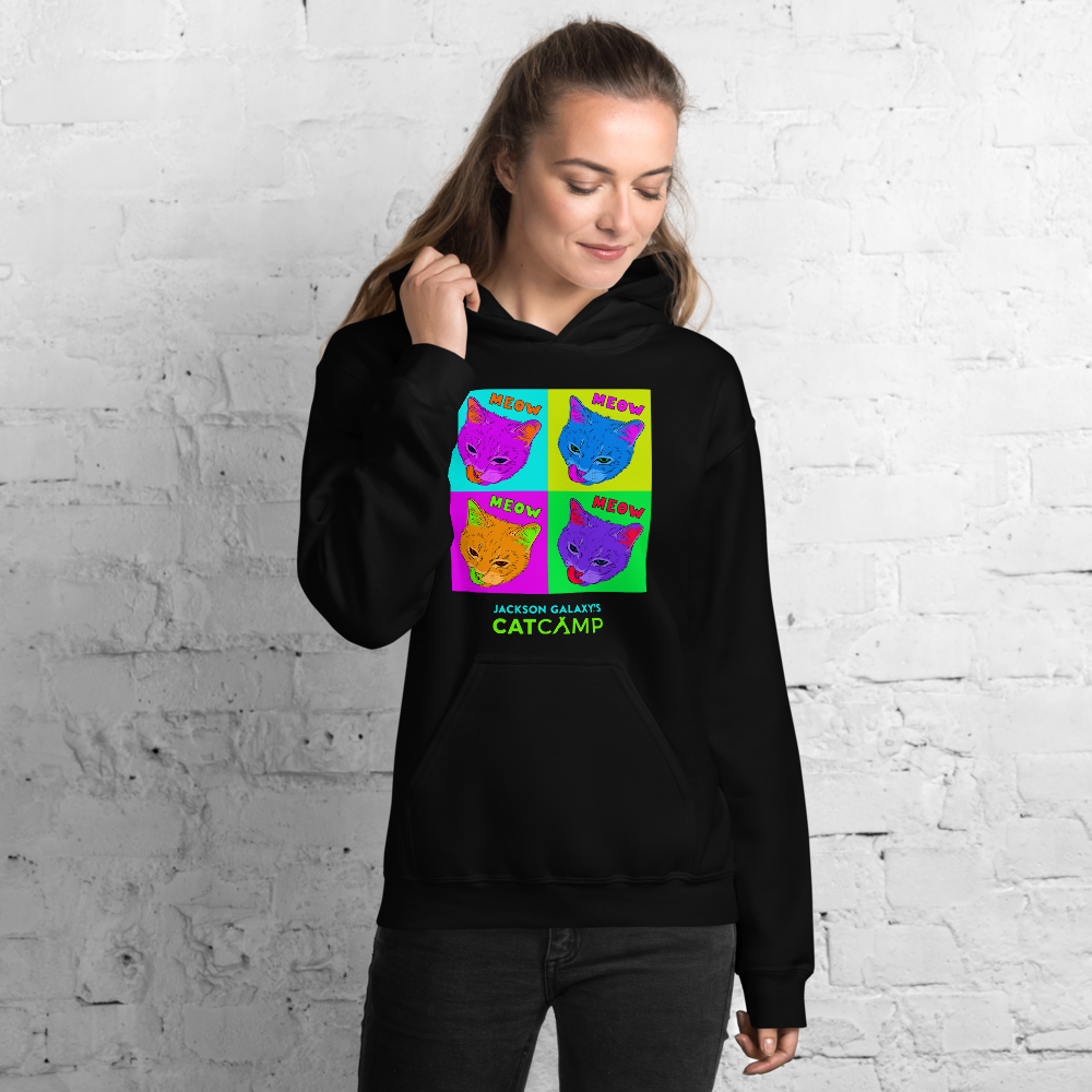 Neon Meow Black Hoodie