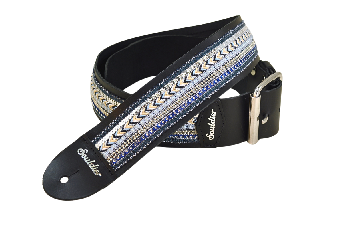 JOLENE Black Sequin Leather Buckle Guitar Strap - LIMITED