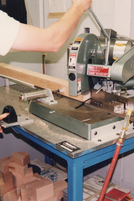 Maple stock being cut into 8 sided blanks